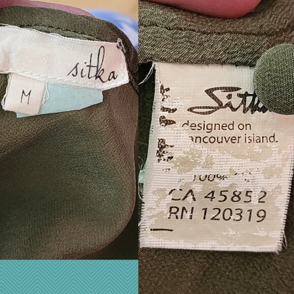 Sitka Olive Green 100% Silk Button Popover Flowy A-Line Dress - Picture 4 of 4